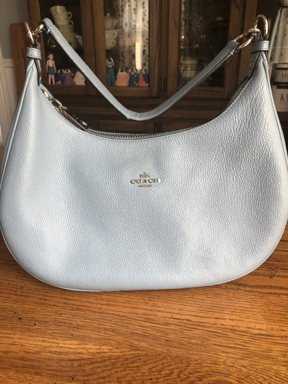 Coach F38250 Pebbled Leather Hobo Shoulder Bag Light Blue